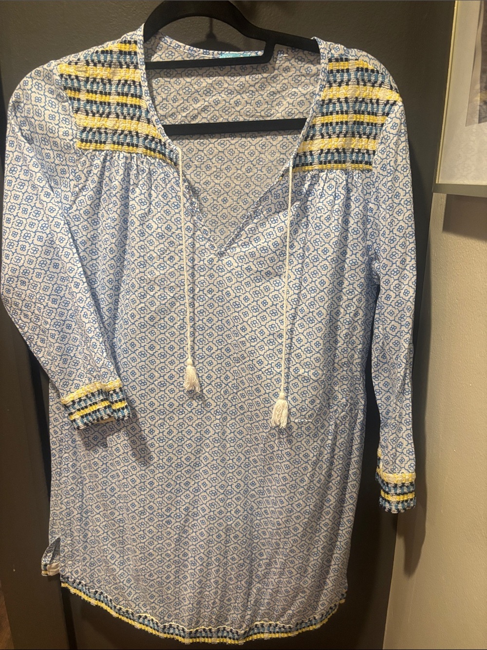 J. McLaughlin Blue and Yellow Printed Tunic Top